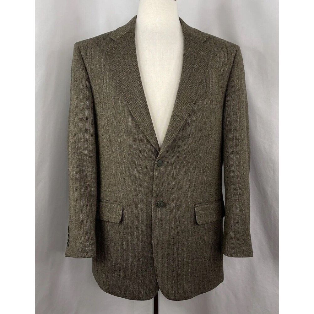 Saddlebred Mens 44R Brown Herringbone Lambswool Blazer Sport Coat Jacket
